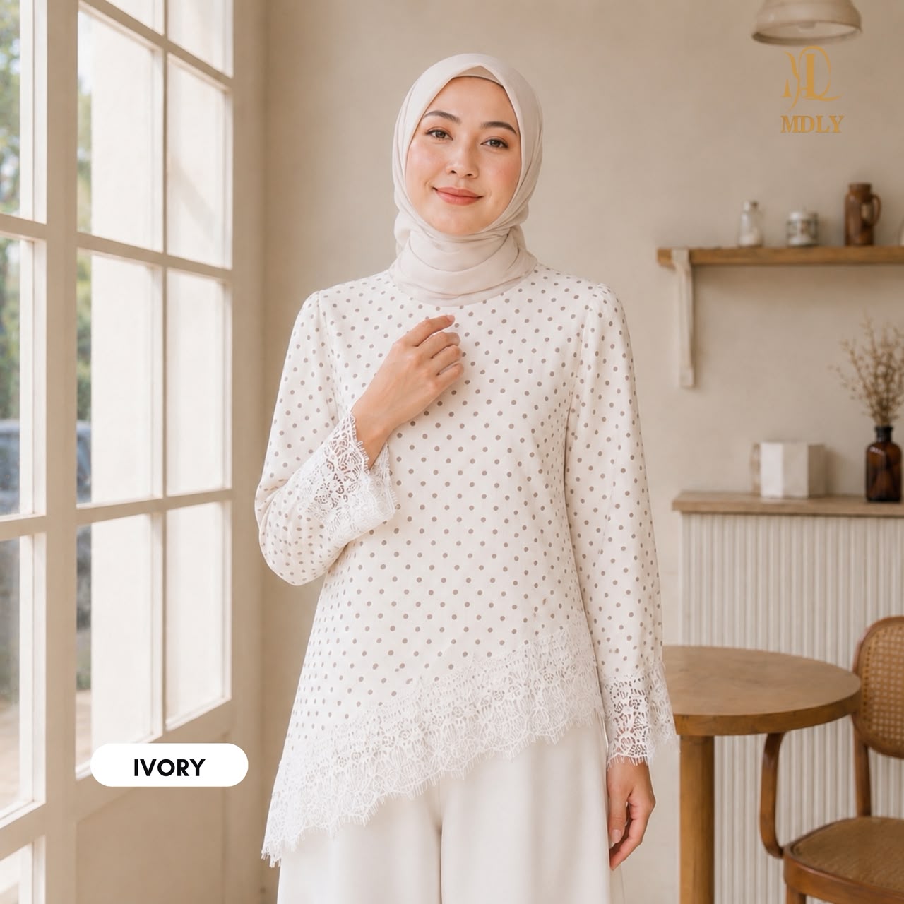 Assymetric Dot Lace Blouse by MDLY