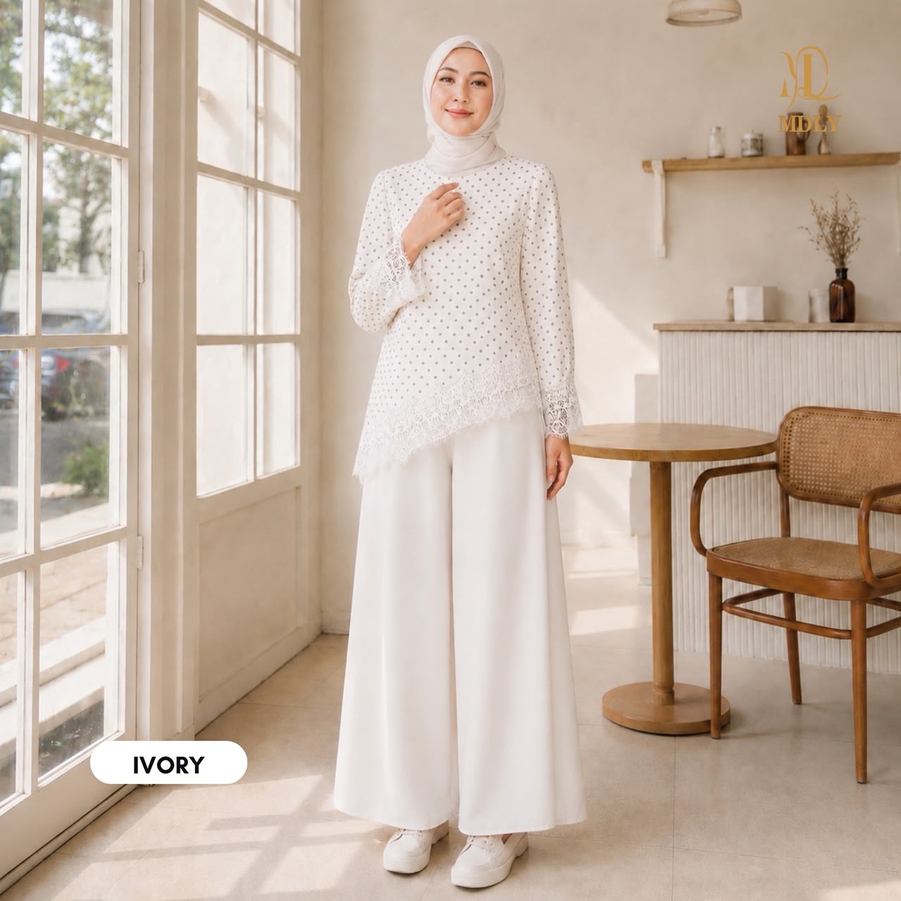 Assymetric Dot Lace Blouse by MDLY