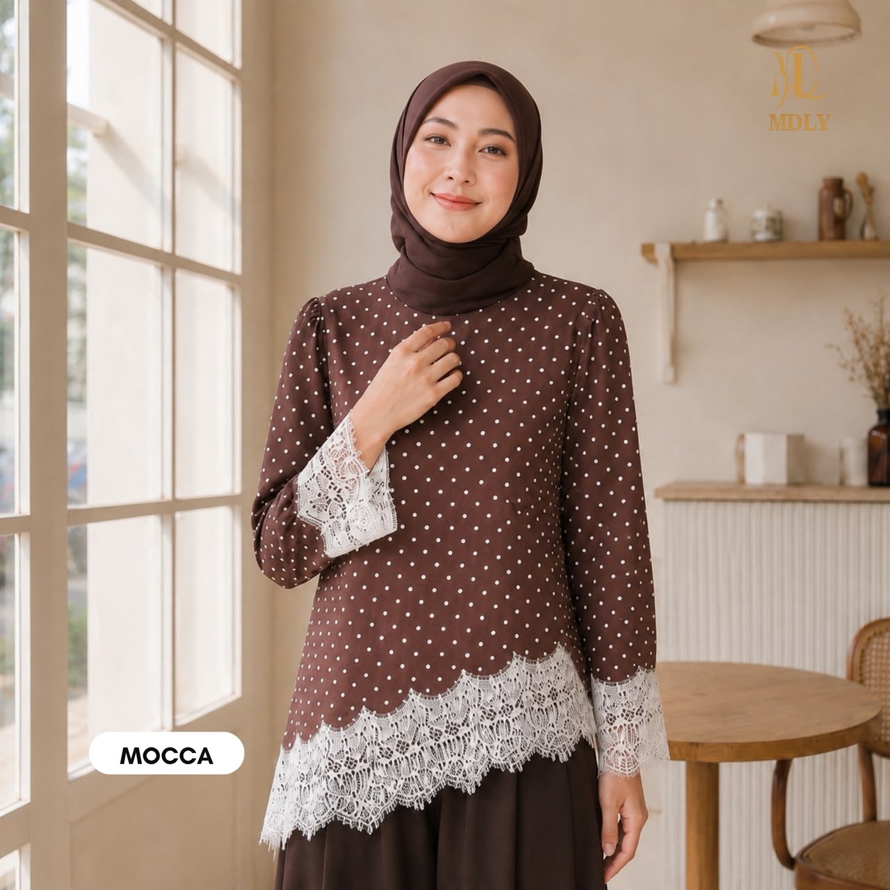 Assymetric Dot Lace Blouse by MDLY