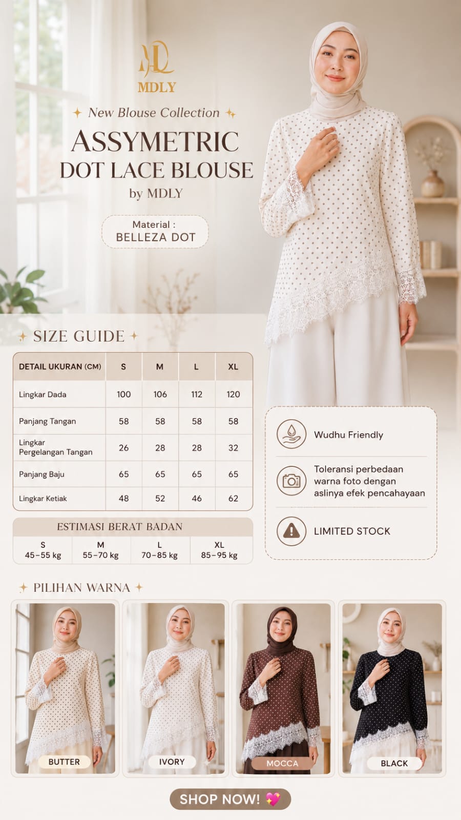 Assymetric Dot Lace Blouse by MDLY