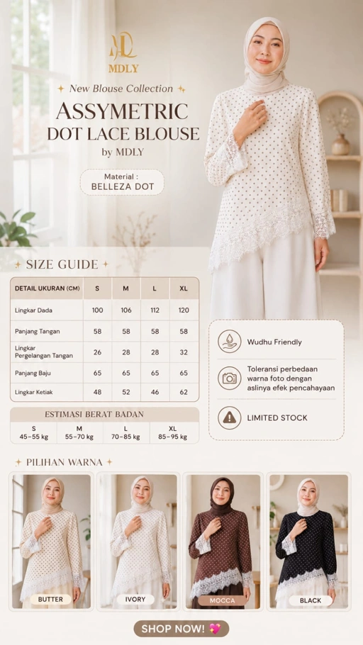 Assymetric Dot Lace Blouse by MDLY