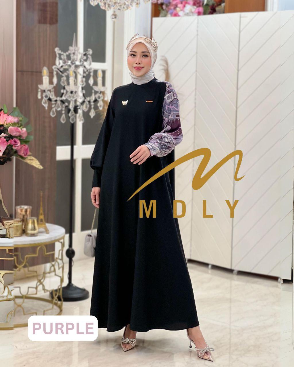 MDLY Baju gamis wanita muslim/Baju Busana Dress/Gamis Kombinasi Genushka Print/Qabeela Dress By Mdly