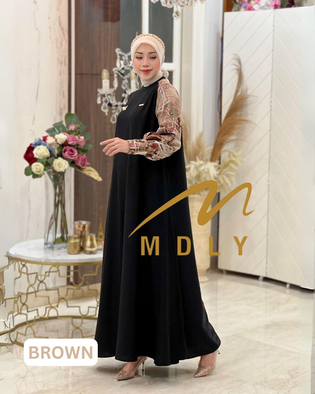 MDLY Baju gamis wanita muslim/Baju Busana Dress/Gamis Kombinasi Genushka Print/Qabeela Dress By Mdly