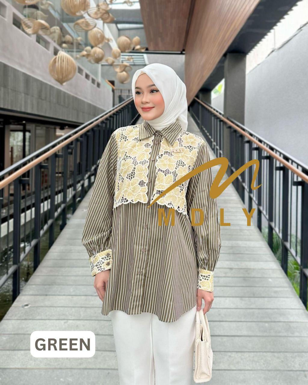 Maher Stripes Shirt by MDLY Baju Atasan Muslim Wanita Kemeja Lengan Panjang Garis