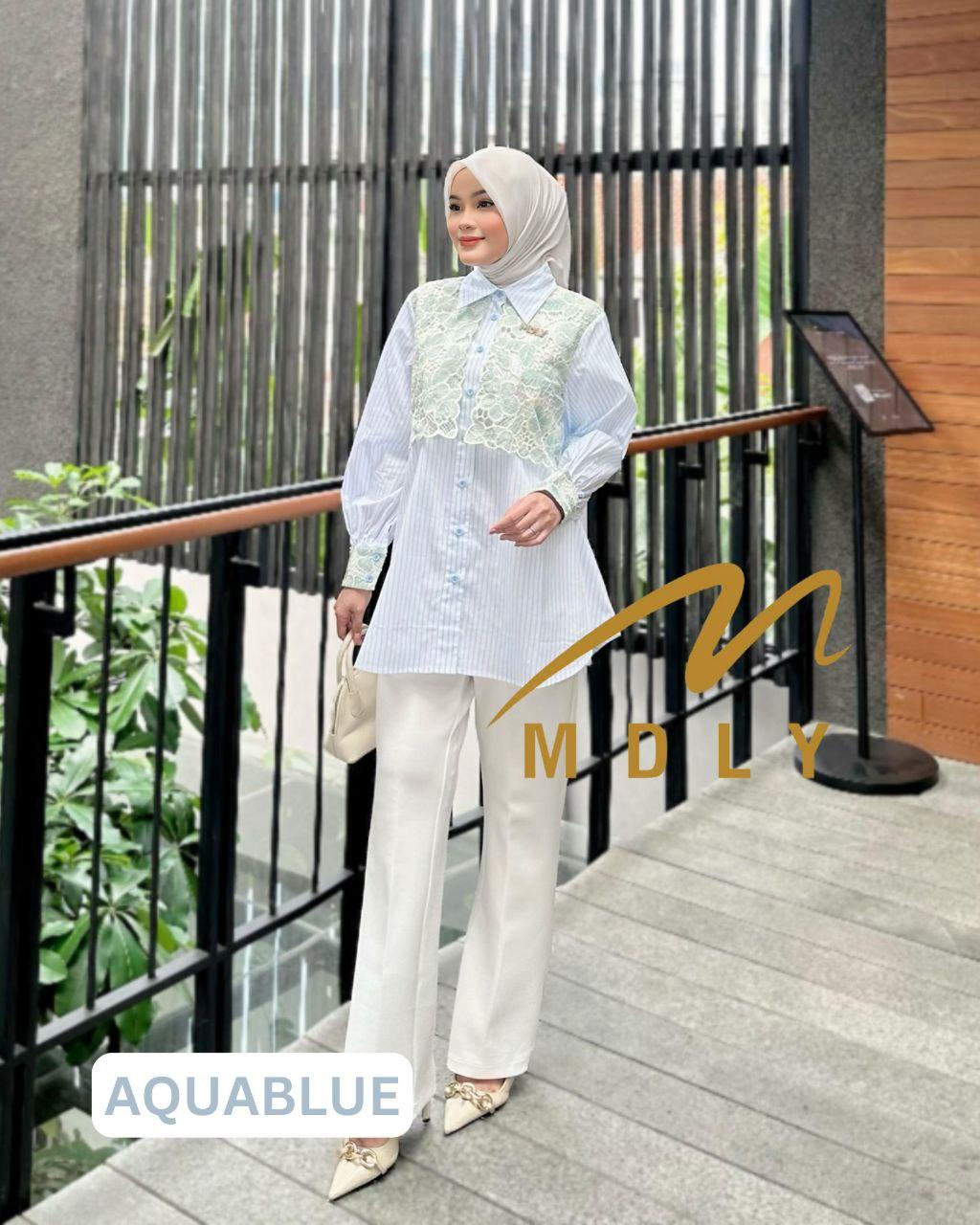 Maher Stripes Shirt by MDLY Baju Atasan Muslim Wanita Kemeja Lengan Panjang Garis
