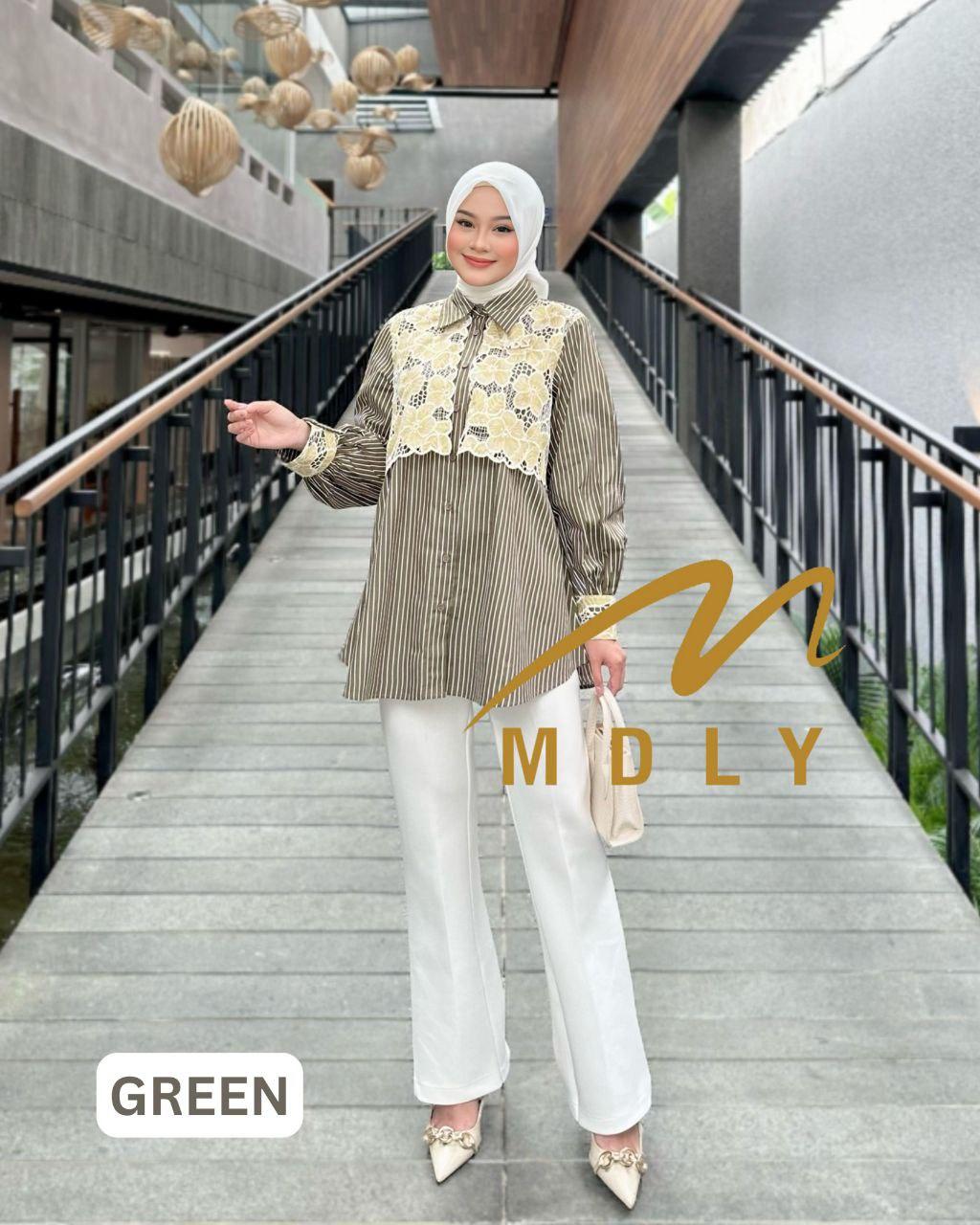 Maher Stripes Shirt by MDLY Baju Atasan Muslim Wanita Kemeja Lengan Panjang Garis