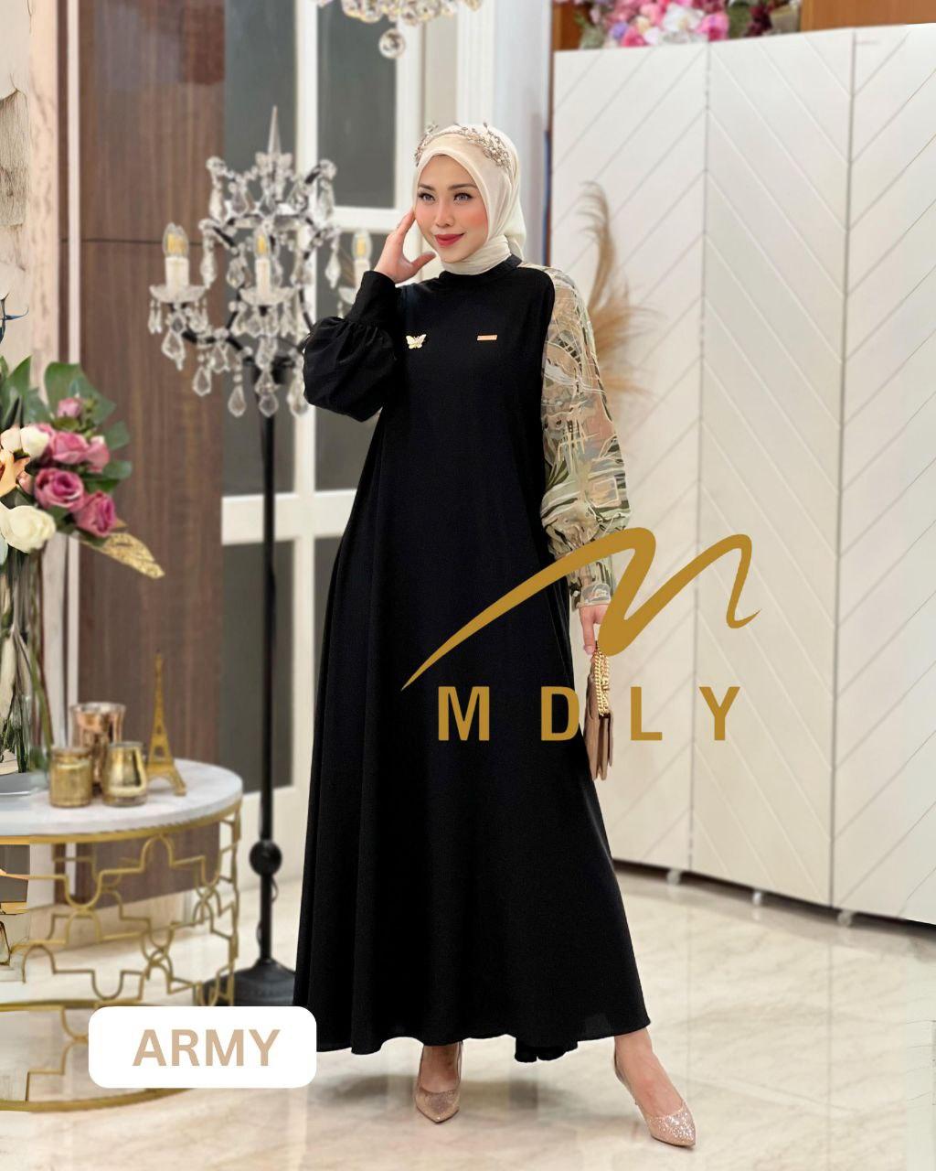 MDLY Baju gamis wanita muslim/Baju Busana Dress/Gamis Kombinasi Genushka Print/Qabeela Dress By Mdly