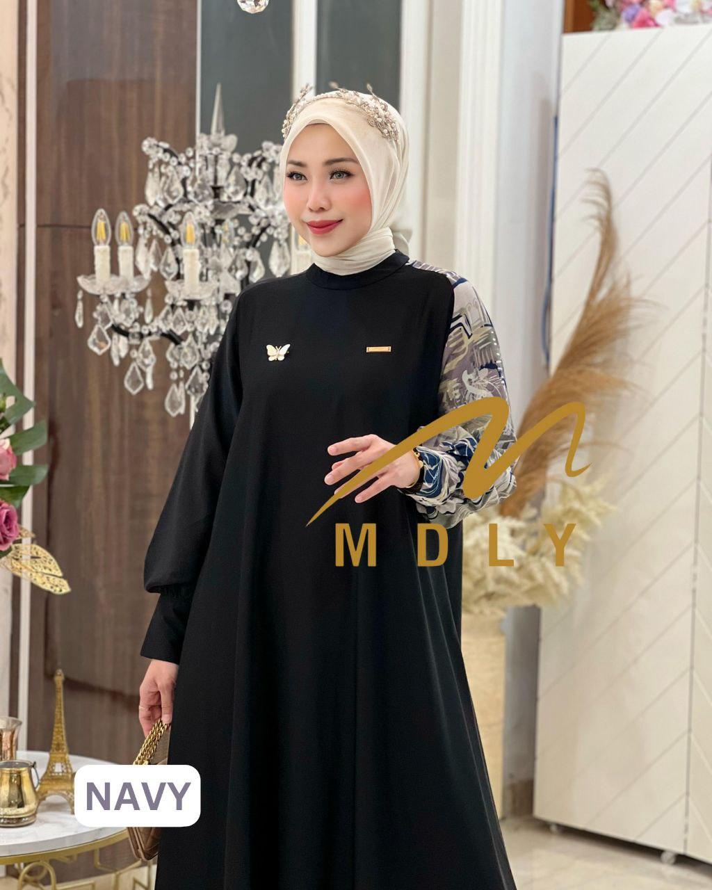 MDLY Baju gamis wanita muslim/Baju Busana Dress/Gamis Kombinasi Genushka Print/Qabeela Dress By Mdly