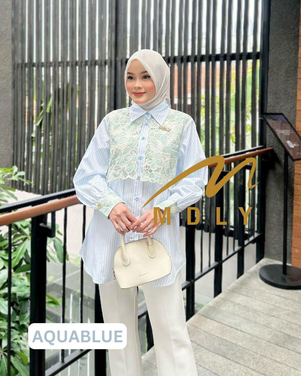 Maher Stripes Shirt by MDLY Baju Atasan Muslim Wanita Kemeja Lengan Panjang Garis