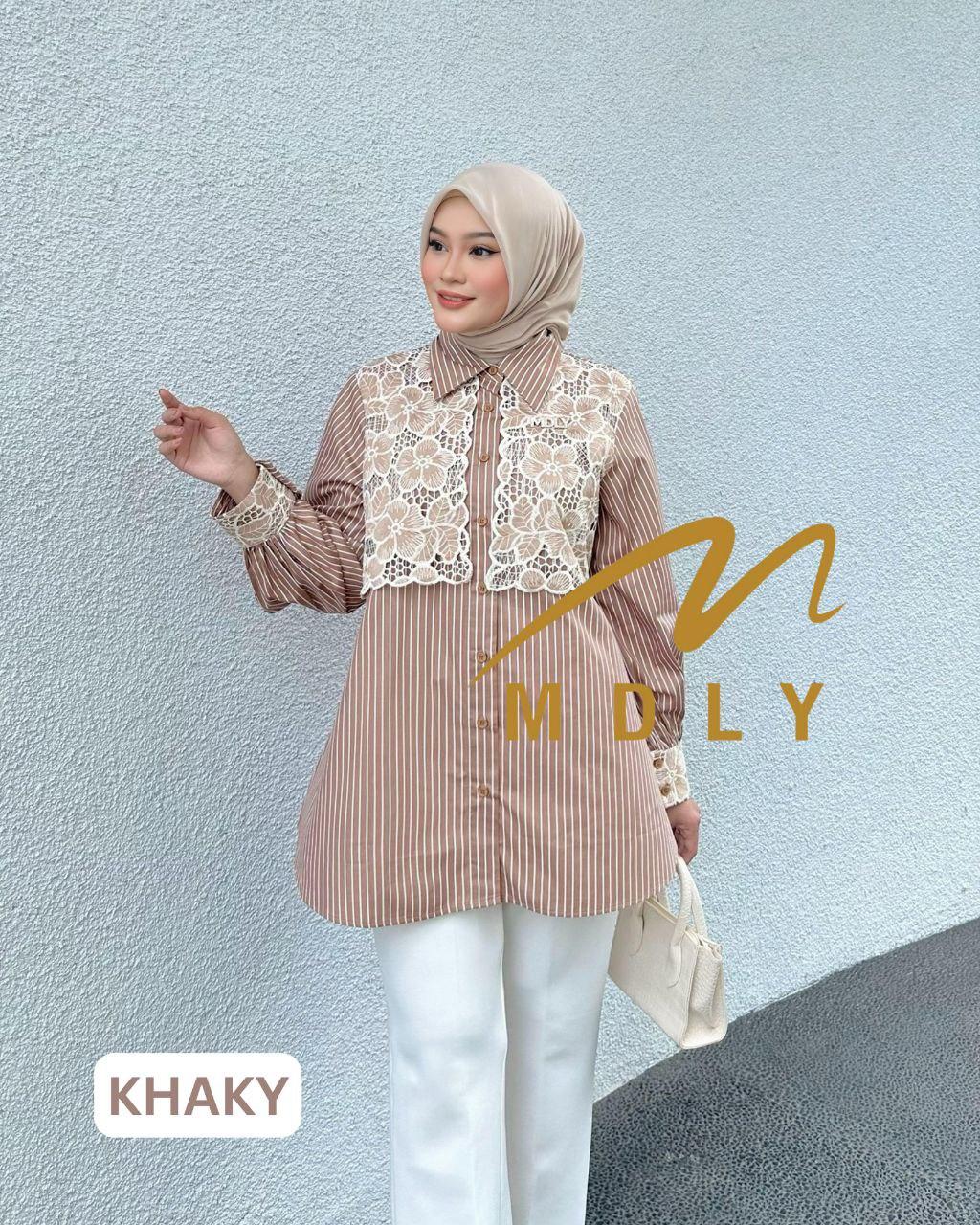 Maher Stripes Shirt by MDLY Baju Atasan Muslim Wanita Kemeja Lengan Panjang Garis