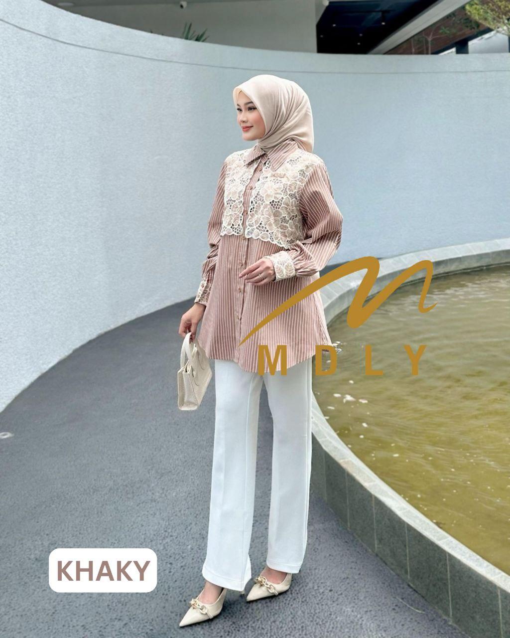 Maher Stripes Shirt by MDLY Baju Atasan Muslim Wanita Kemeja Lengan Panjang Garis