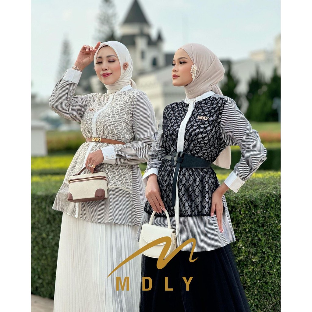 Baju Kemeja Atasan Wanita Muslim/Atasan Mewah Kombinasi Monogram Lace/Rinka Signature Shirt by MDLY
