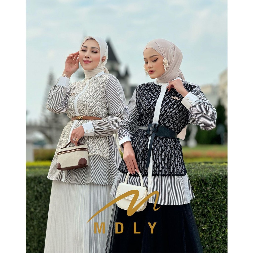 Baju Kemeja Atasan Wanita Muslim/Atasan Mewah Kombinasi Monogram Lace/Rinka Signature Shirt by MDLY