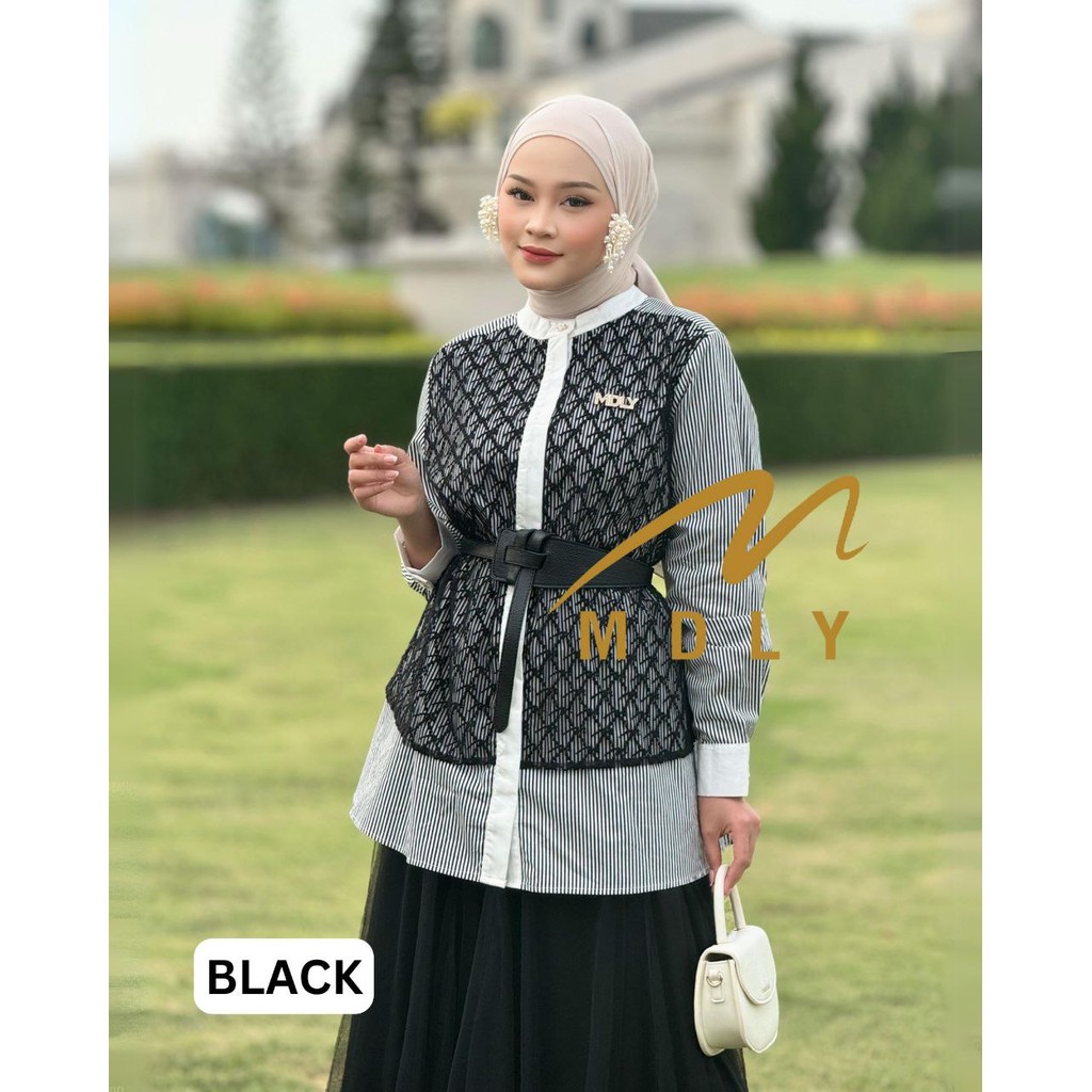 Baju Kemeja Atasan Wanita Muslim/Atasan Mewah Kombinasi Monogram Lace/Rinka Signature Shirt by MDLY