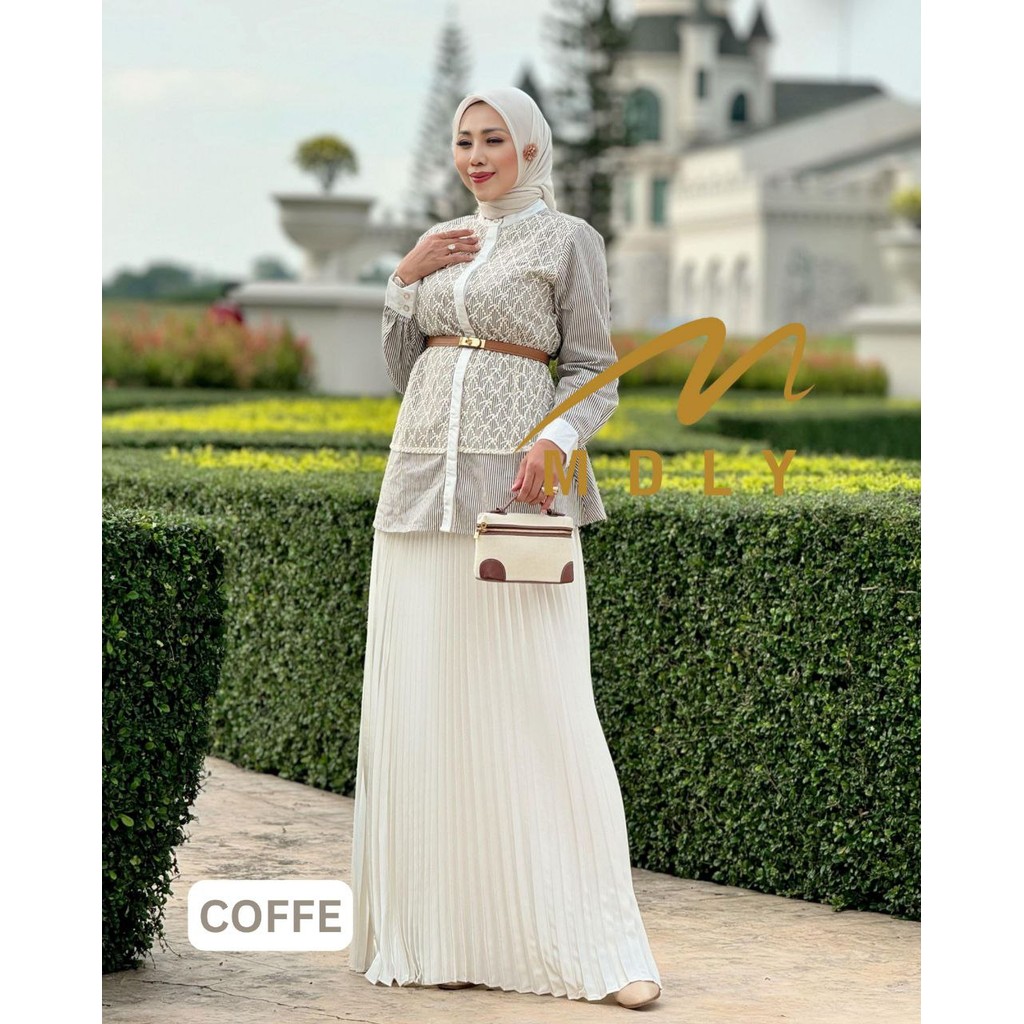 Baju Kemeja Atasan Wanita Muslim/Atasan Mewah Kombinasi Monogram Lace/Rinka Signature Shirt by MDLY