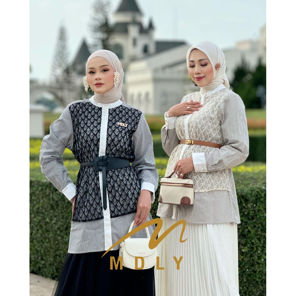 Baju Kemeja Atasan Wanita Muslim/Atasan Mewah Kombinasi Monogram Lace/Rinka Signature Shirt by MDLY