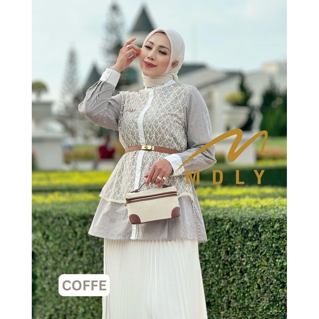 Baju Kemeja Atasan Wanita Muslim/Atasan Mewah Kombinasi Monogram Lace/Rinka Signature Shirt by MDLY
