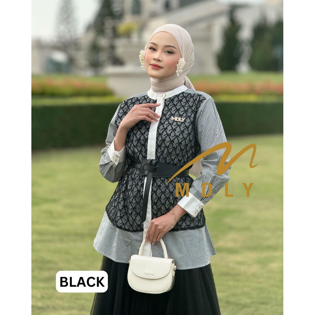 Baju Kemeja Atasan Wanita Muslim/Atasan Mewah Kombinasi Monogram Lace/Rinka Signature Shirt by MDLY