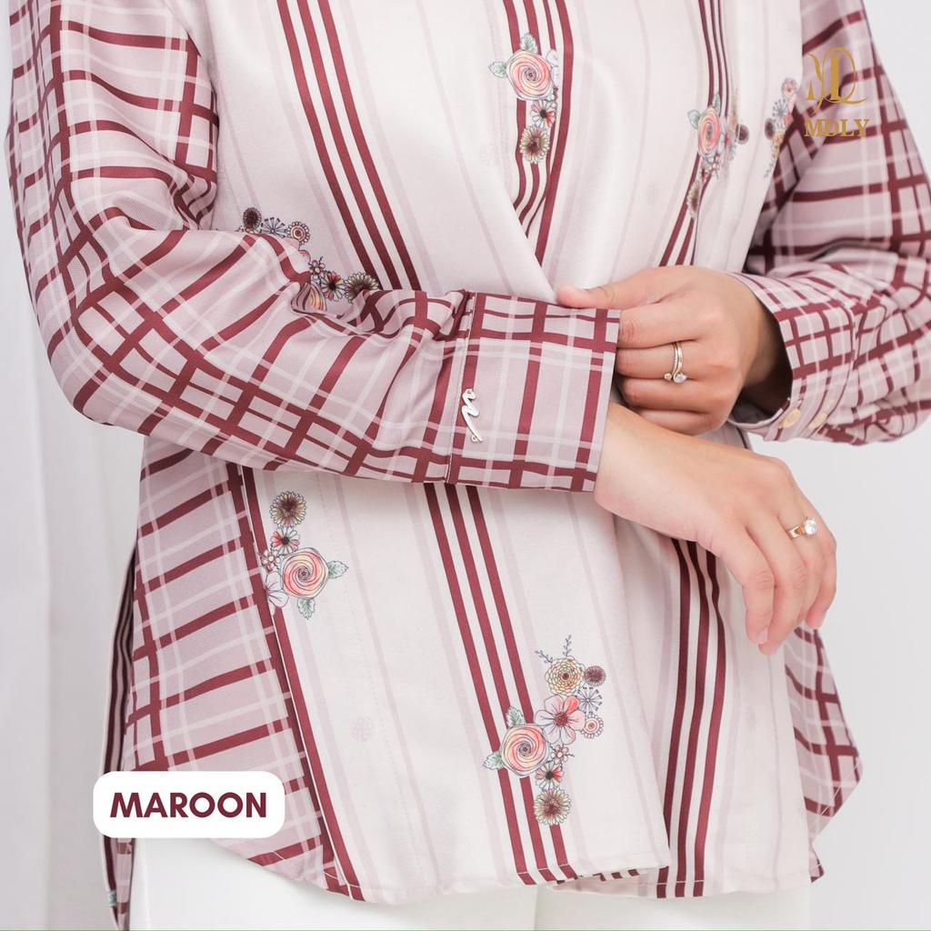 MDLY kalu shirt kemeja atasan wanita lengan panjang motif stripes printing feminim dan elegan