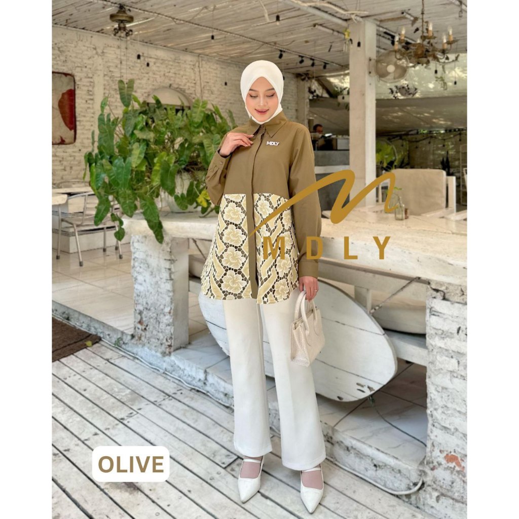MDLY Baju Atasan wanita/Kemeja Wanita Kombinasi Exclusive brocade/Tiana Shirt by MDLY SERIES II