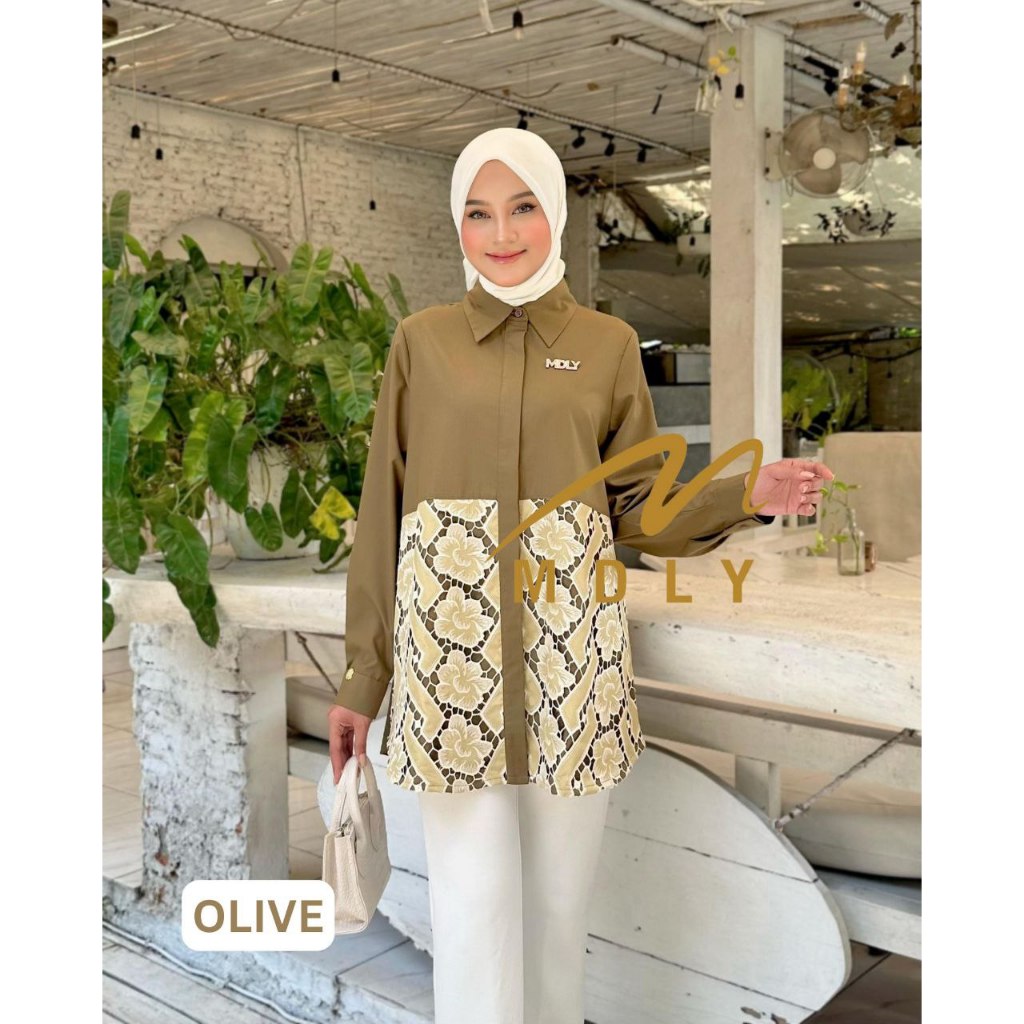 MDLY Baju Atasan wanita/Kemeja Wanita Kombinasi Exclusive brocade/Tiana Shirt by MDLY SERIES II