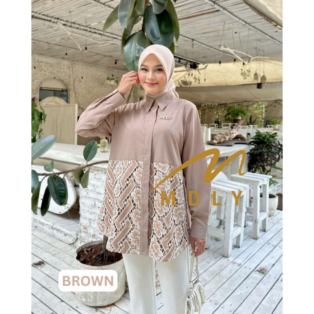 MDLY Baju Atasan wanita/Kemeja Wanita Kombinasi Exclusive brocade/Tiana Shirt by MDLY SERIES II