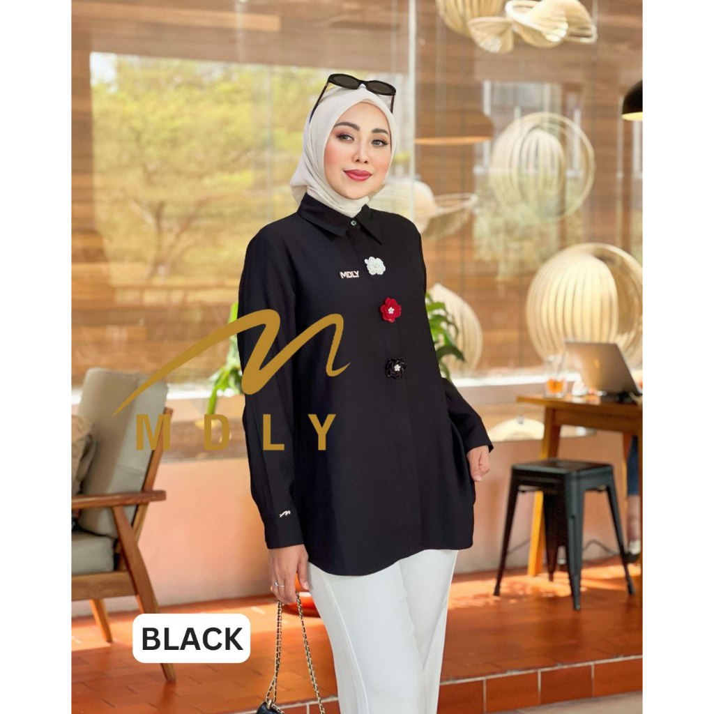 Nasha Shirt by MDLY Baju Atasan Wanita Kemeja Lengan Panjang Basic Casual Kekinian