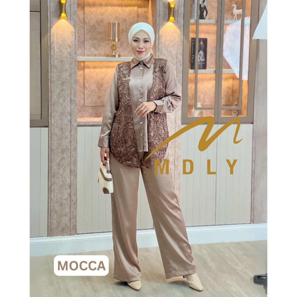 MDLY Baju setelan wanita/One Set Celana/Setelan Celana Kombinasi Bordir dan Silk/Nieva Set by MDLY