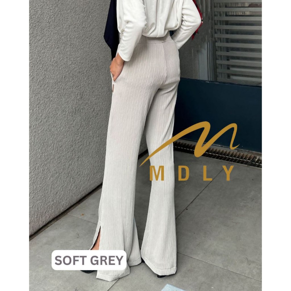 MDLY Celana panjang wanit/Celana Panjang Kain/Celana Bahan Knit/Flare Pleats Pants By Mdly