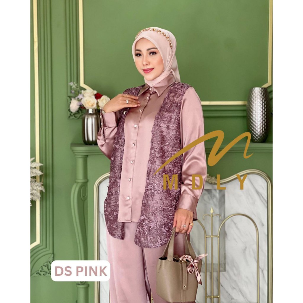 MDLY Baju setelan wanita/One Set Celana/Setelan Celana Kombinasi Bordir dan Silk/Nieva Set by MDLY