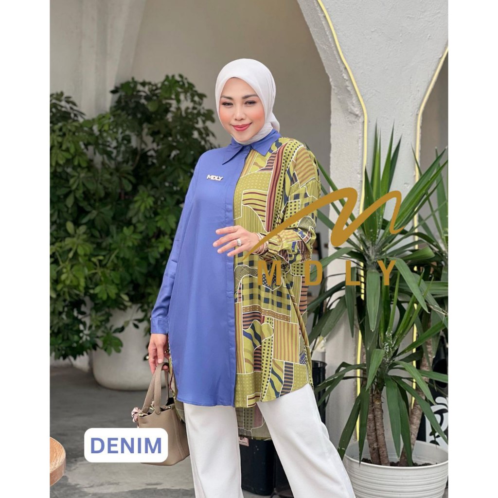 MDLY Baju atasan wanita muslim/Baju Tunik Kombinasi Motif Print/Atasan Tunik/Aimee Tunic by MDLY