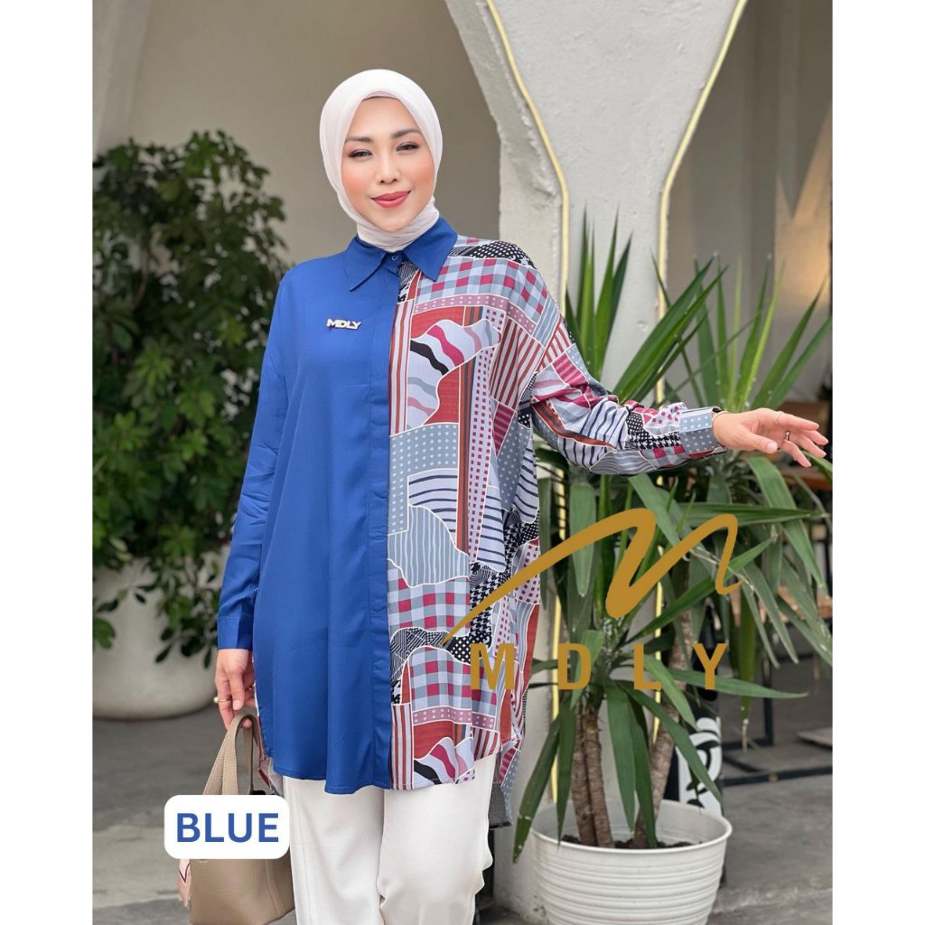 MDLY Baju atasan wanita muslim/Baju Tunik Kombinasi Motif Print/Atasan Tunik/Aimee Tunic by MDLY