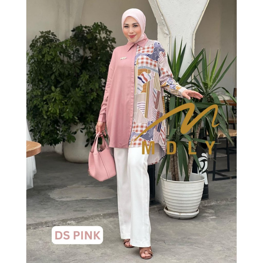MDLY Baju atasan wanita muslim/Baju Tunik Kombinasi Motif Print/Atasan Tunik/Aimee Tunic by MDLY