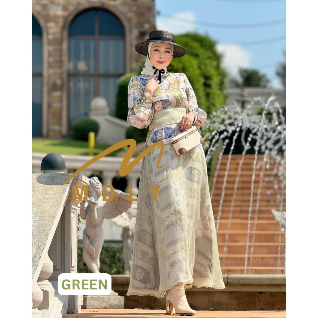 MDLY Baju busana gamis wanita muslim/Gamis Premium Motif Kombinasi Organza Lux/Xandra Dress by MDLY/