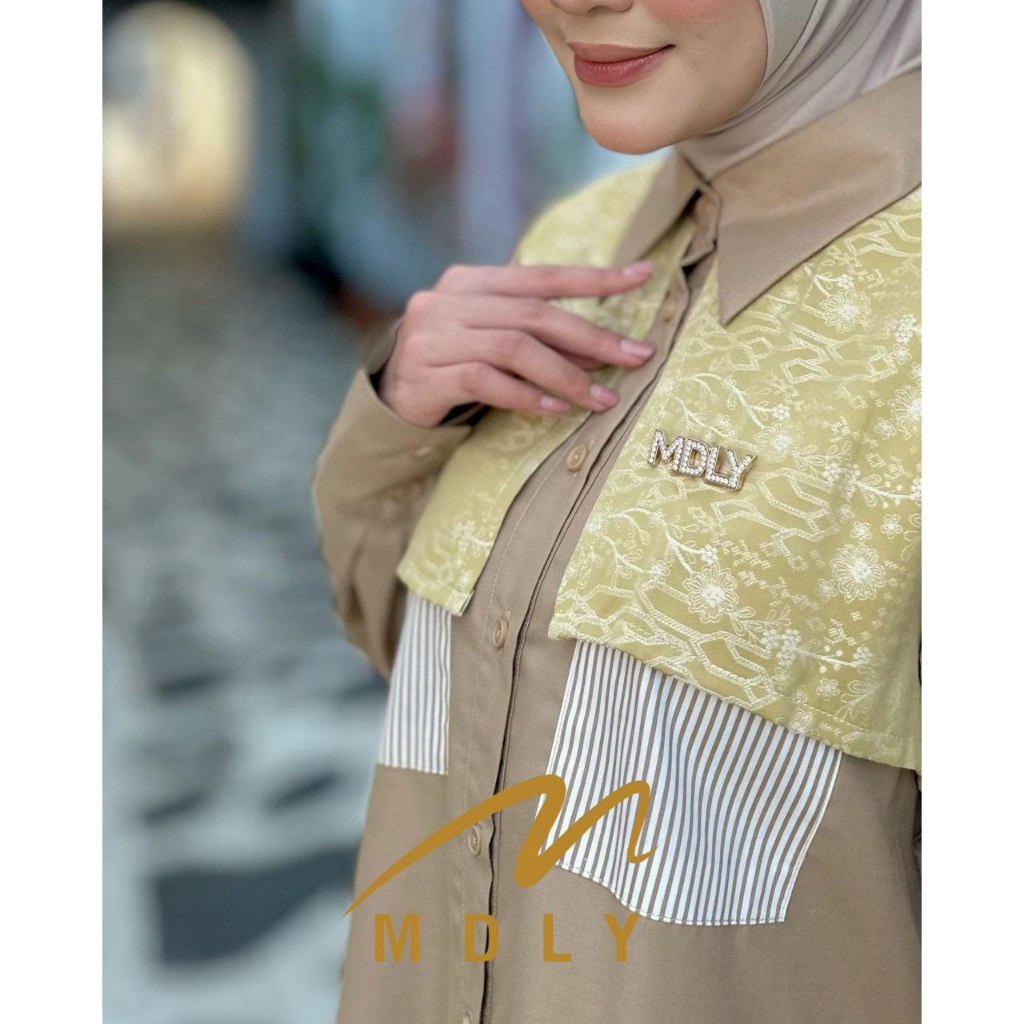 MDLY Baju kemeja atasan wanita/Kemeja Stripes Catton/Kemeja Bordir/Kemeja Stripes Kombinasi/Zyra Shirt by Mdly