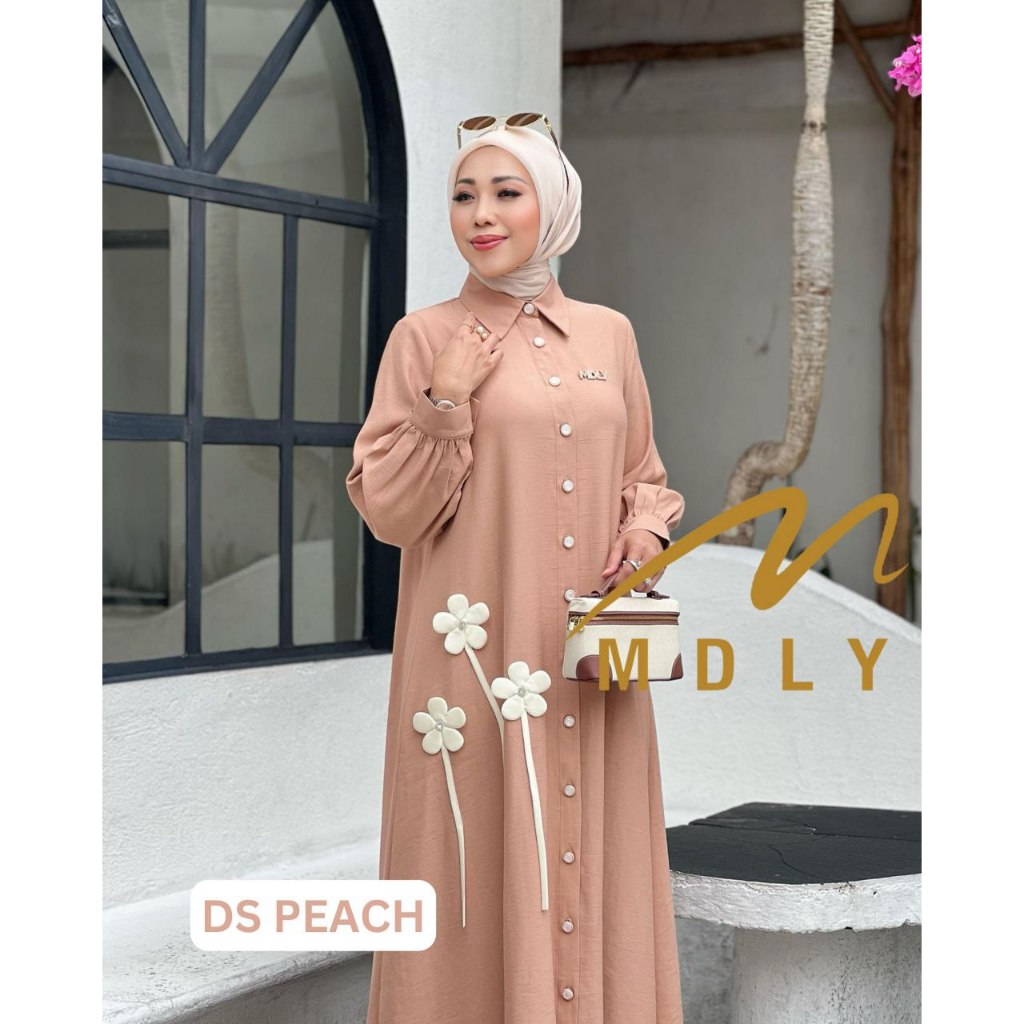 MDLY Baju gamis wanita muslim/Baju Busana Gamis Polos Premium with 3D Flowers/Ghania Dress by MDLY