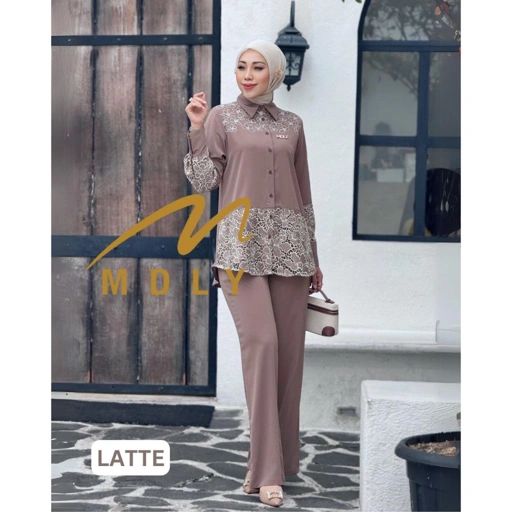 Image of MDLY Baju Setelan Wanita Muslim/One Set Celana/Setelan Celana Wanita Motif Bordir/Firza Set by MDLY