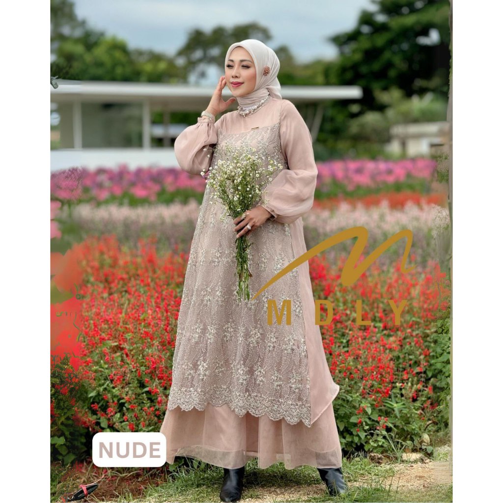MDLY Baju fashion busana wanita gamis/Gamis Premium/Gamis Brukat Brocade Organza/Amya Dress by MDLY