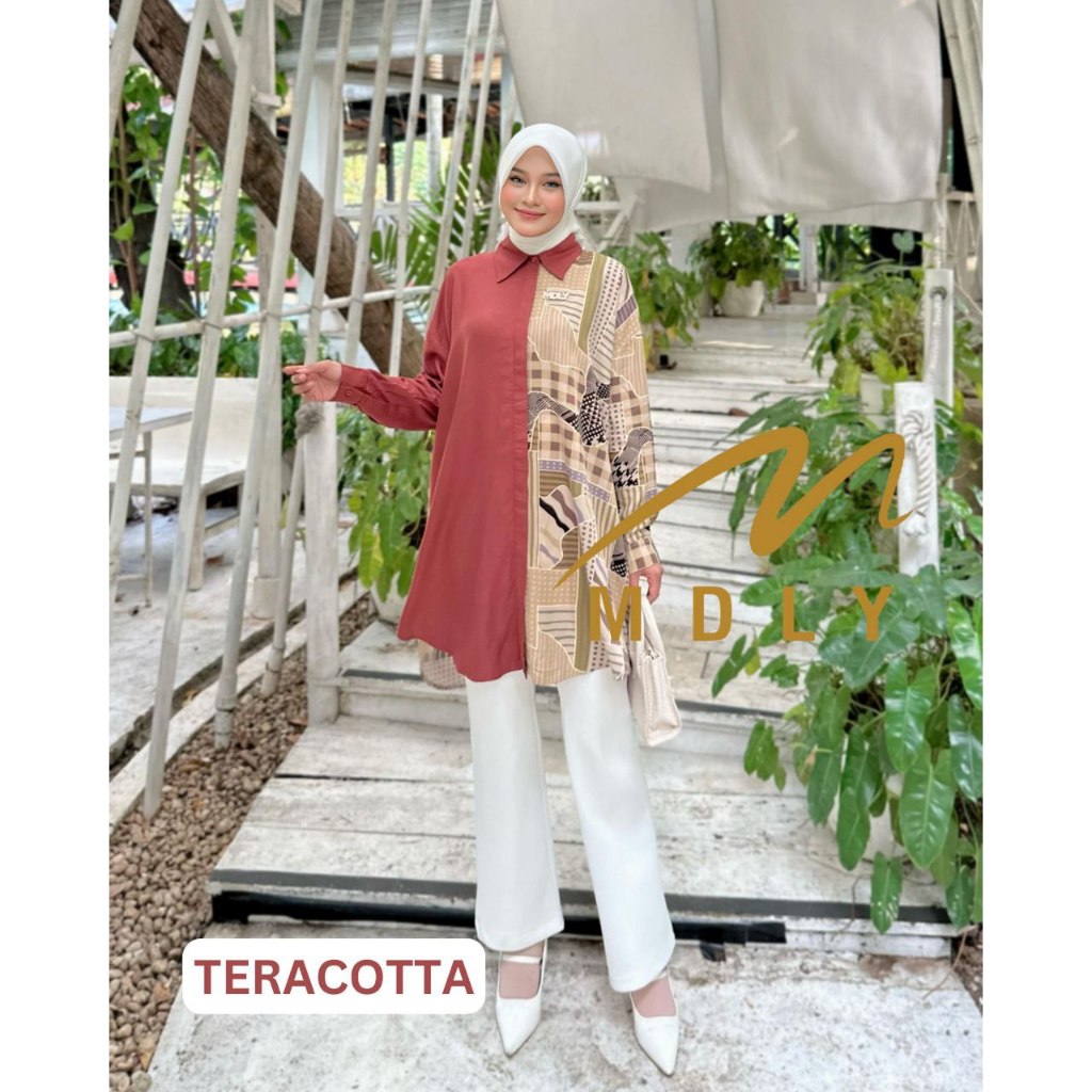 MDLY Baju atasan wanita muslim/Baju Tunik Kombinasi Motif Print/Atasan Tunik/Aimee Tunic by MDLY