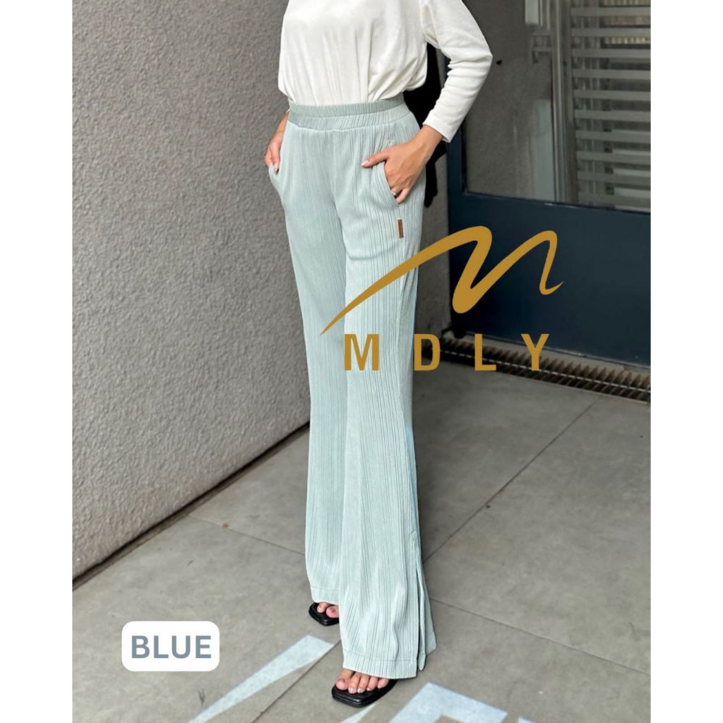 MDLY Celana panjang wanit/Celana Panjang Kain/Celana Bahan Knit/Flare Pleats Pants By Mdly