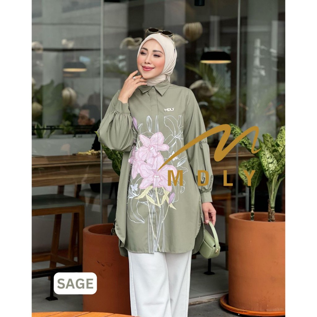 Nara Tunic by MDLY Baju Atasan Wanita Kemeja Tunik Lengan Panjang Basic Casual