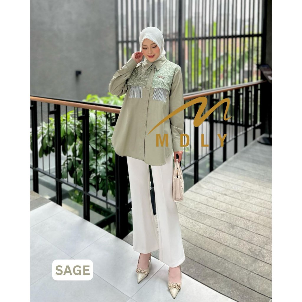 MDLY Baju kemeja atasan wanita/Kemeja Stripes Catton/Kemeja Bordir/Kemeja Stripes Kombinasi/Zyra Shirt by Mdly