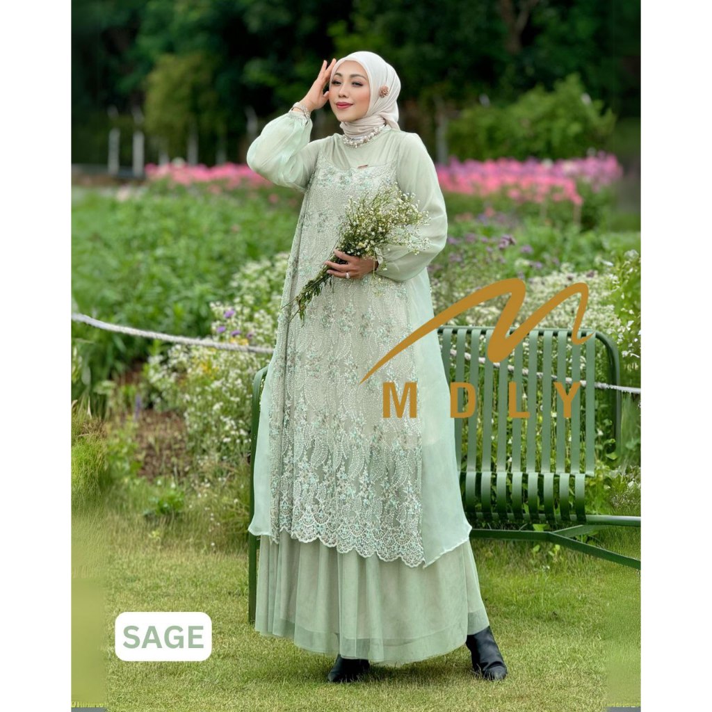 MDLY Baju fashion busana wanita gamis/Gamis Premium/Gamis Brukat Brocade Organza/Amya Dress by MDLY