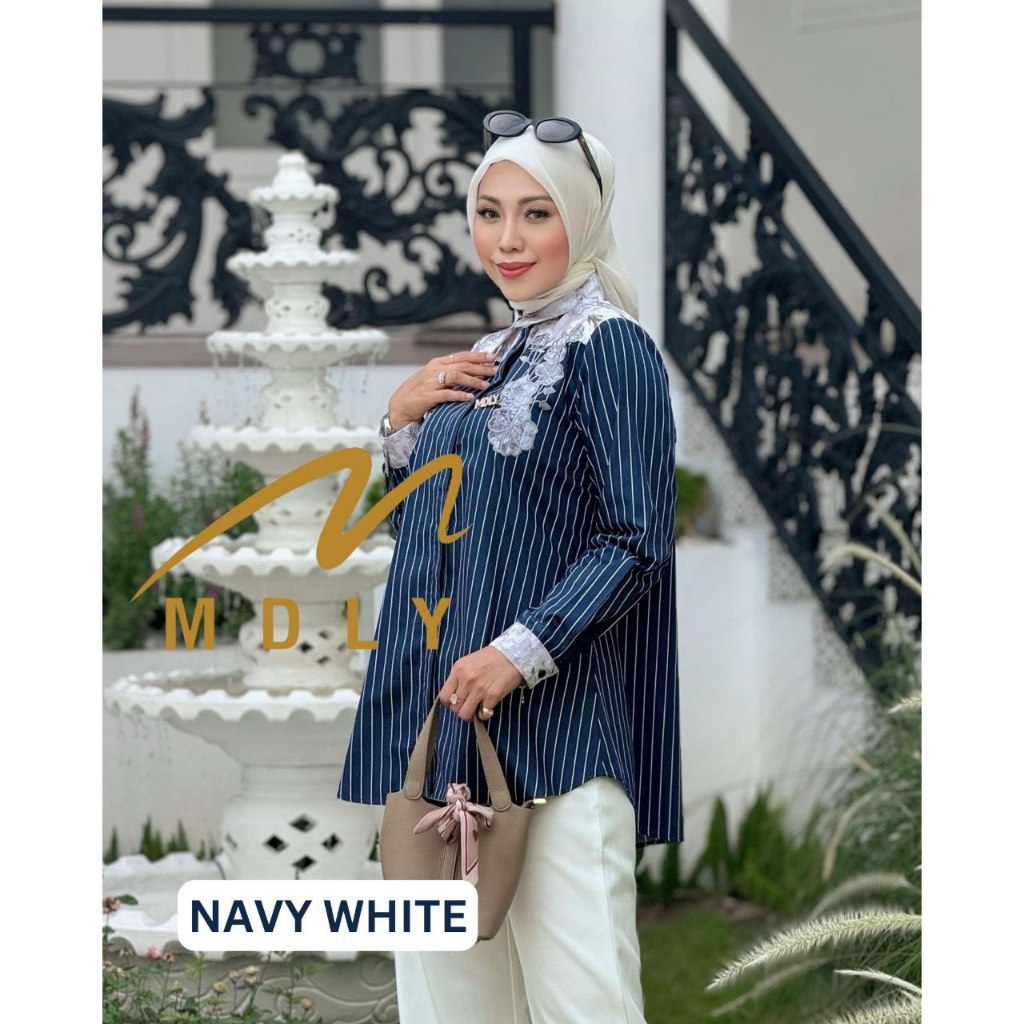 Shiya Stripes Shirt by MDLY Baju Atasan Wanita Kemeja Lengan Panjang Basic Casual