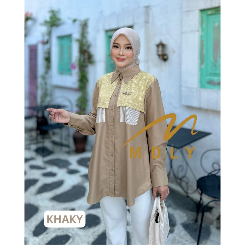 MDLY Baju kemeja atasan wanita/Kemeja Stripes Catton/Kemeja Bordir/Kemeja Stripes Kombinasi/Zyra Shirt by Mdly