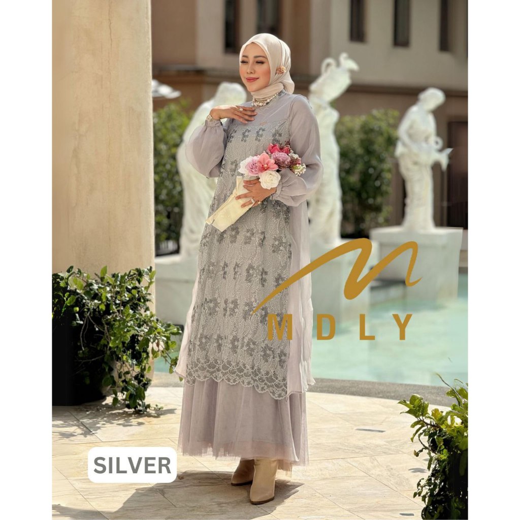 MDLY Baju fashion busana wanita gamis/Gamis Premium/Gamis Brukat Brocade Organza/Amya Dress by MDLY