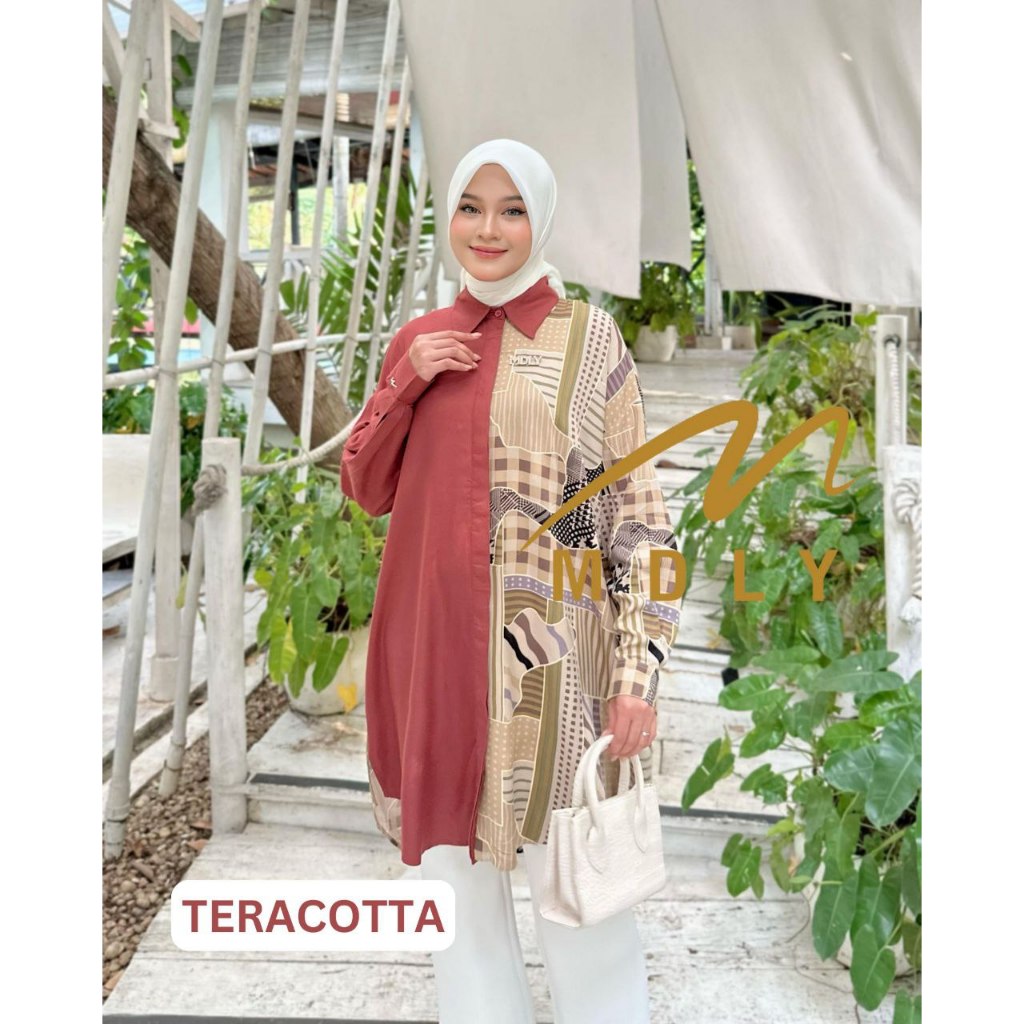 MDLY Baju atasan wanita muslim/Baju Tunik Kombinasi Motif Print/Atasan Tunik/Aimee Tunic by MDLY