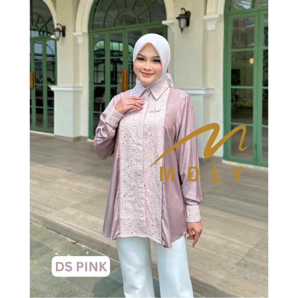 MDLY Baju kemeja atasan wanita/Kemeja Premium Motif Bordir/Baju Warna Cream/Fazren Shirt by MDLY