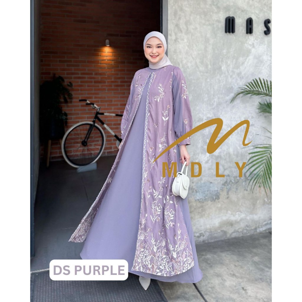 MDLY Baju gamis Wanita/Gamis Premium Motif Bordir Exclusive Kombinasi Outer/Ashita Dress by MDLY