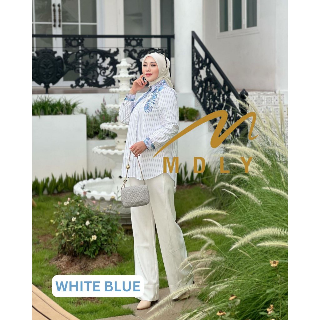 Shiya Stripes Shirt by MDLY Baju Atasan Wanita Kemeja Lengan Panjang Basic Casual